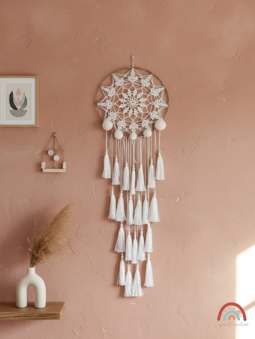 New! Handmade Bohemian Crochet Dreamcatcher White Wall Decor Gift